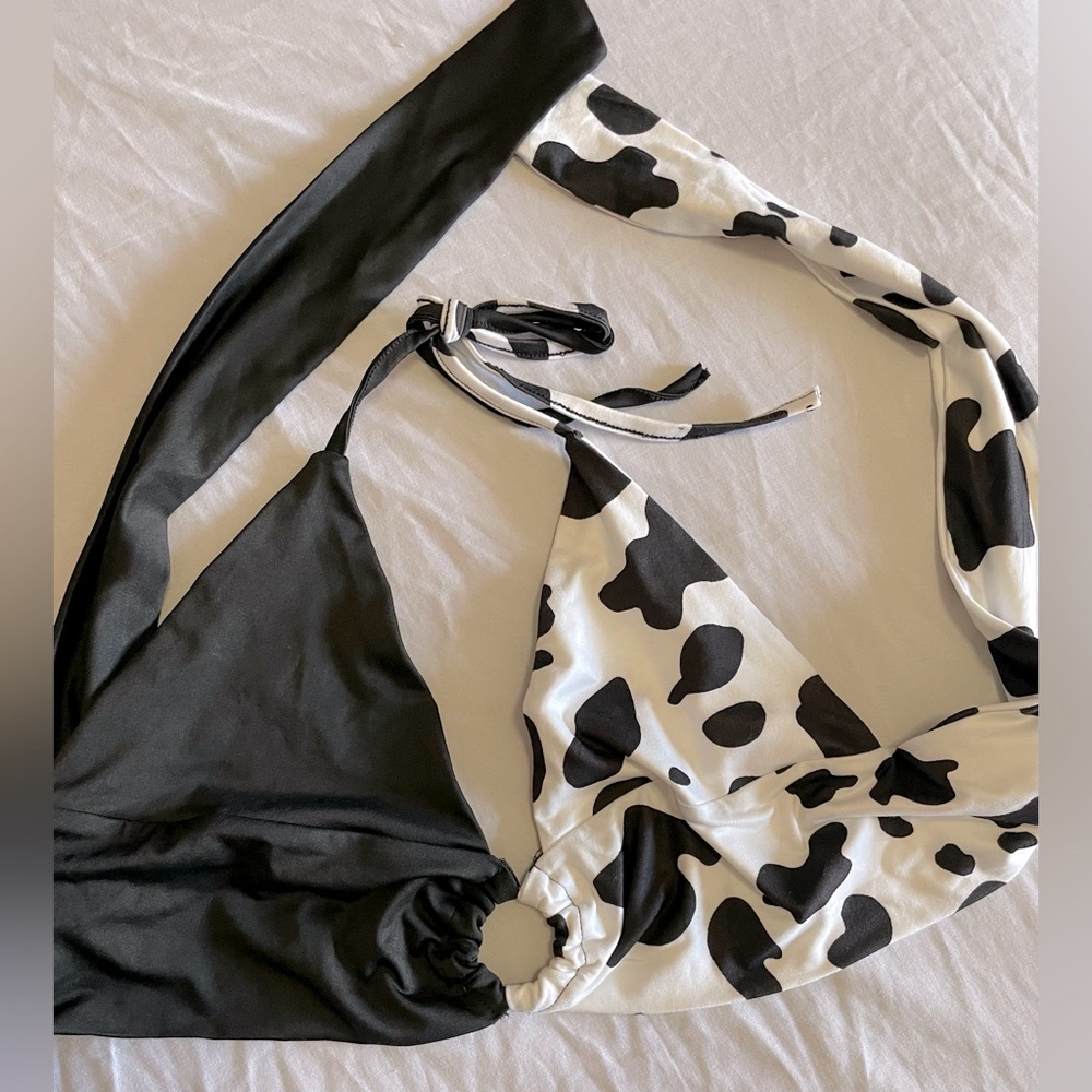 Black & Cow Print Halter Top